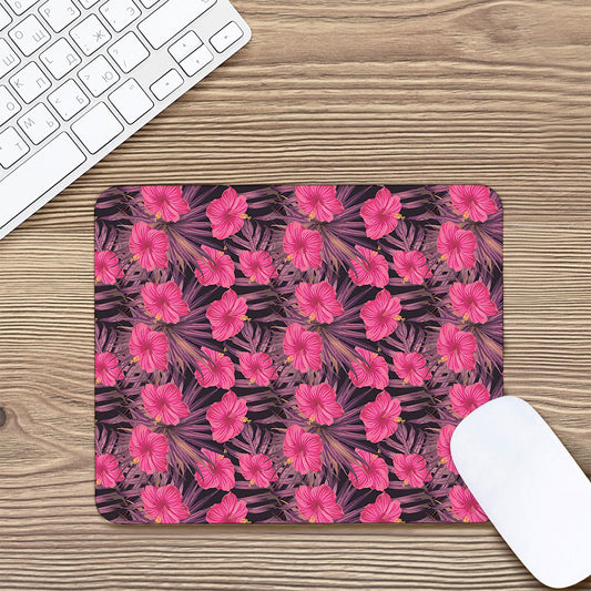Pink Hawaiian Hibiscus Pattern Print Mouse Pad