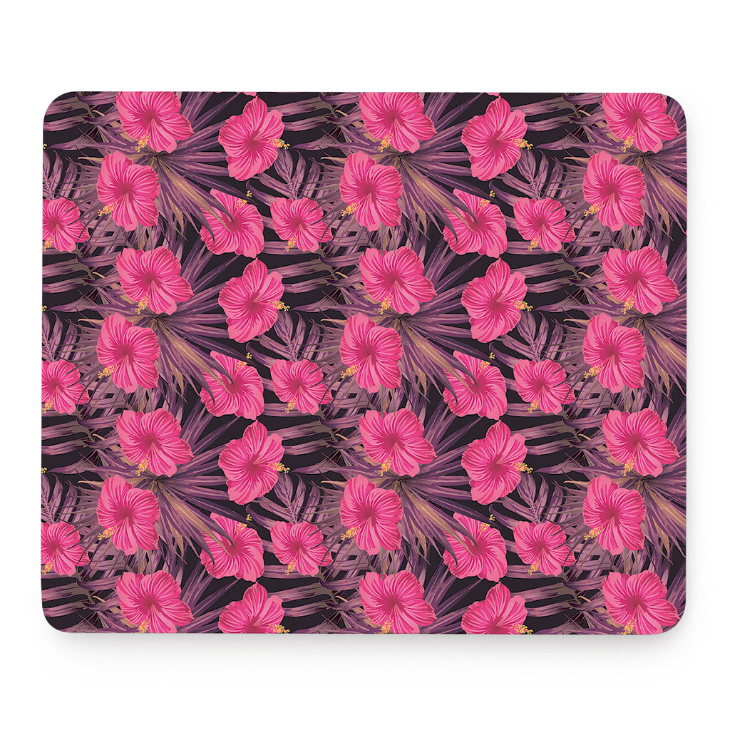 Pink Hawaiian Hibiscus Pattern Print Mouse Pad