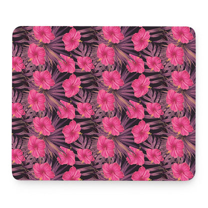 Pink Hawaiian Hibiscus Pattern Print Mouse Pad