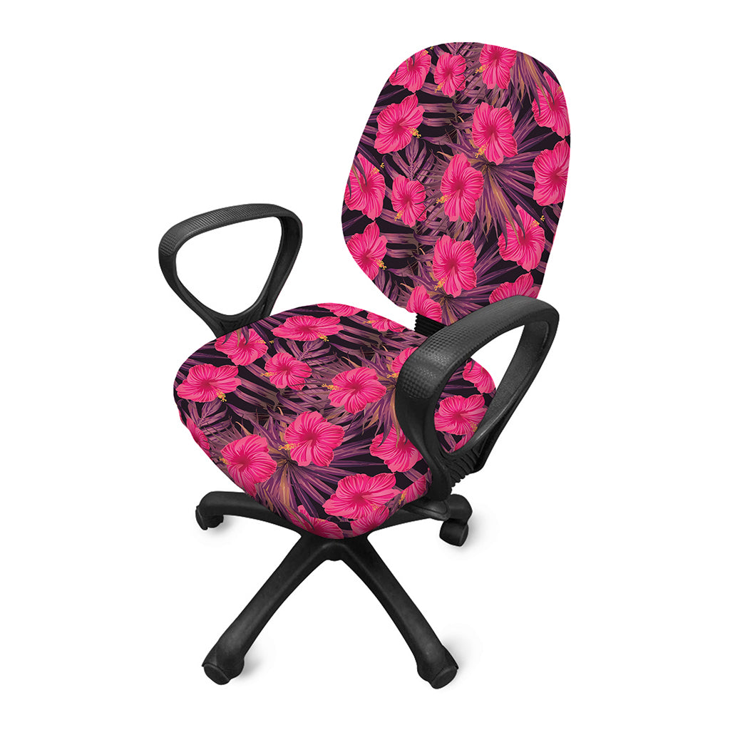 Pink Hawaiian Hibiscus Pattern Print Office Chair Cover