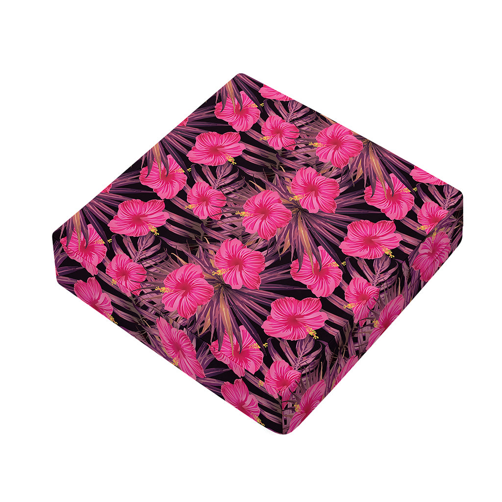 Pink Hawaiian Hibiscus Pattern Print Outdoor Seat Cushion Cover
