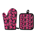 Pink Hawaiian Hibiscus Pattern Print Oven Mitt And Pot Holder Set