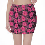Pink Hawaiian Hibiscus Pattern Print Pencil Mini Skirt