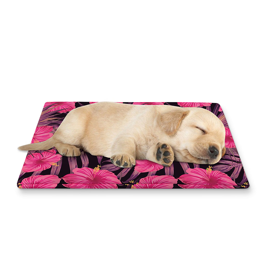 Pink Hawaiian Hibiscus Pattern Print Pet Cooling Mat Cover