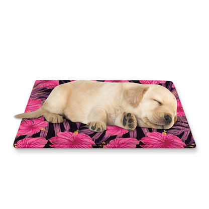Pink Hawaiian Hibiscus Pattern Print Pet Cooling Mat Cover