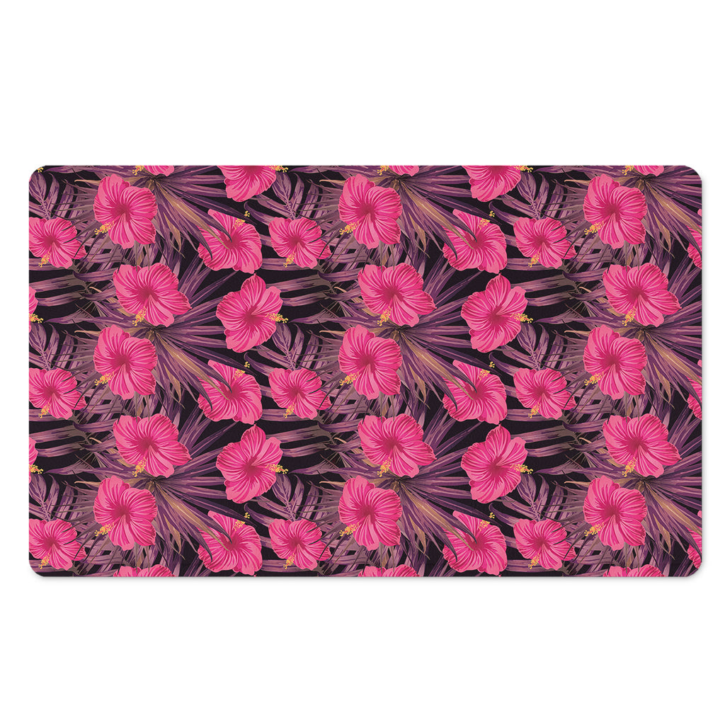 Pink Hawaiian Hibiscus Pattern Print Polyester Doormat