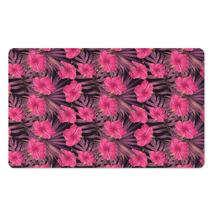 Pink Hawaiian Hibiscus Pattern Print Polyester Doormat