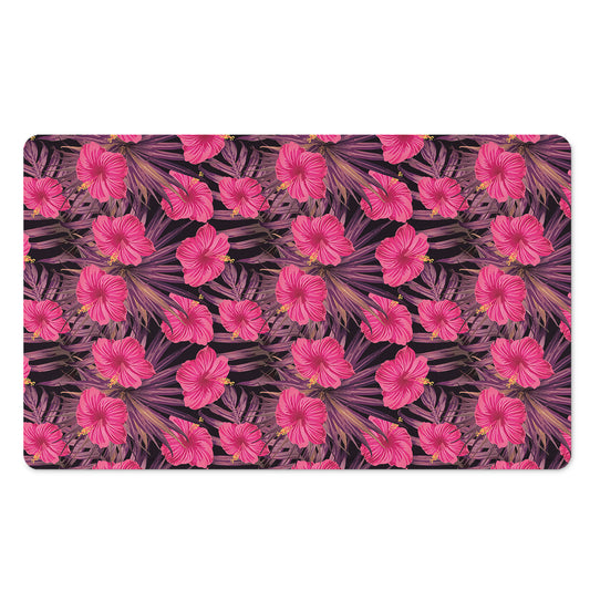 Pink Hawaiian Hibiscus Pattern Print Polyester Doormat