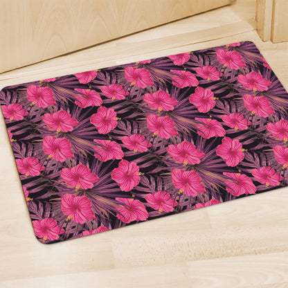Pink Hawaiian Hibiscus Pattern Print Polyester Doormat
