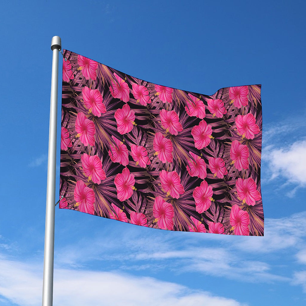 Pink Hawaiian Hibiscus Pattern Print Polyester Flag