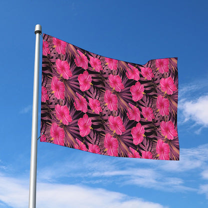 Pink Hawaiian Hibiscus Pattern Print Polyester Flag