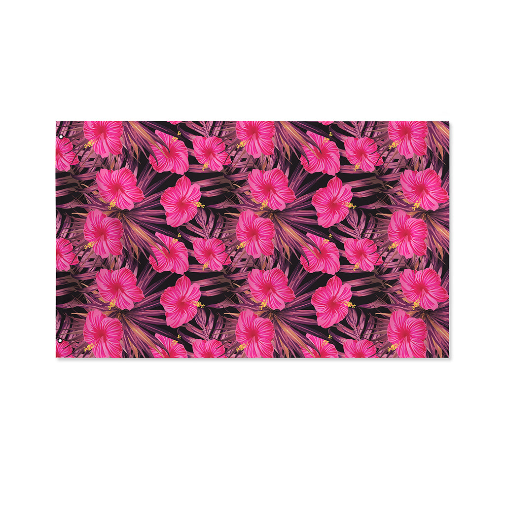 Pink Hawaiian Hibiscus Pattern Print Polyester Flag