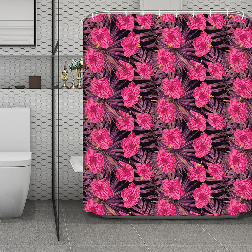 Pink Hawaiian Hibiscus Pattern Print Polyester Shower Curtain