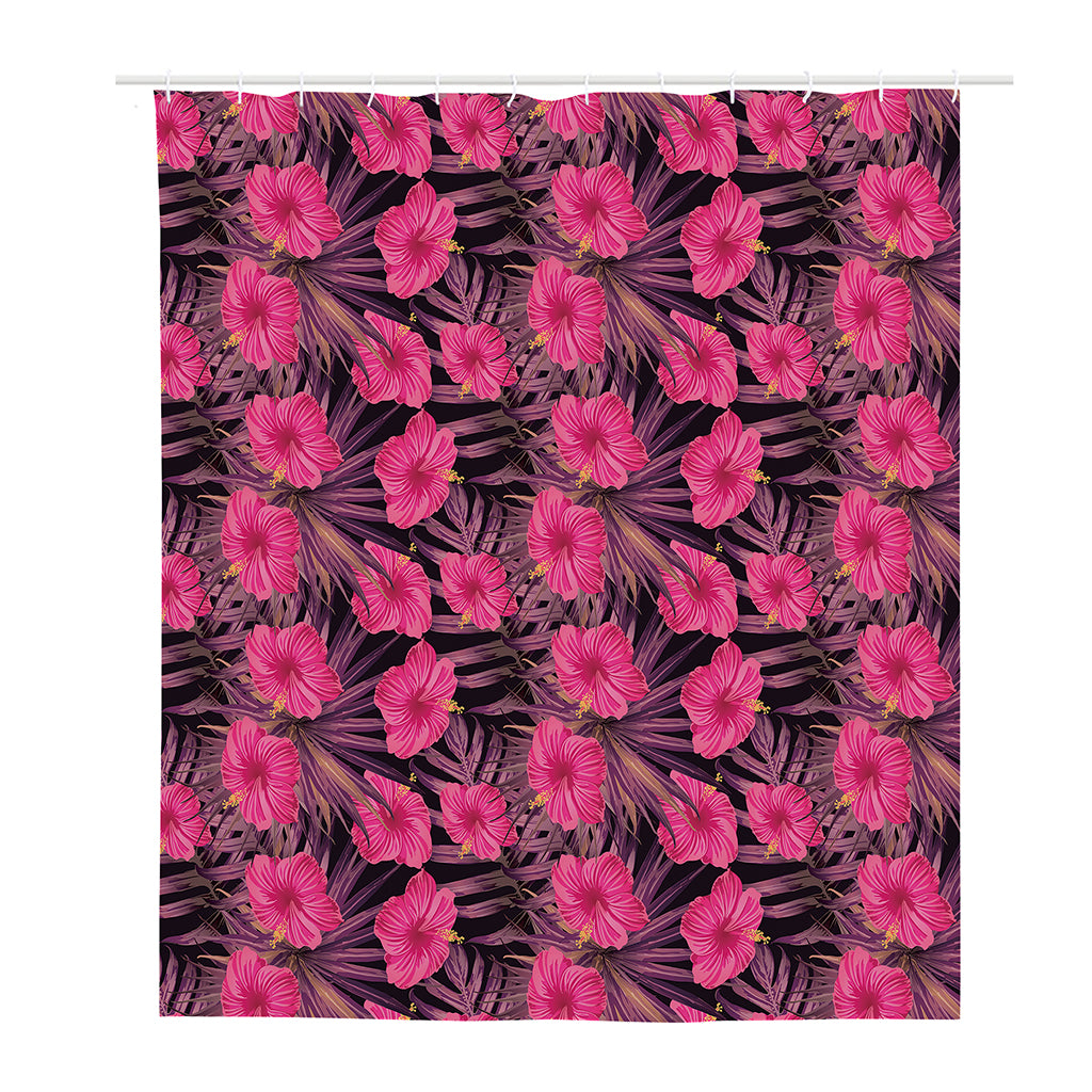 Pink Hawaiian Hibiscus Pattern Print Polyester Shower Curtain