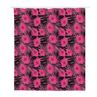 Pink Hawaiian Hibiscus Pattern Print Polyester Shower Curtain