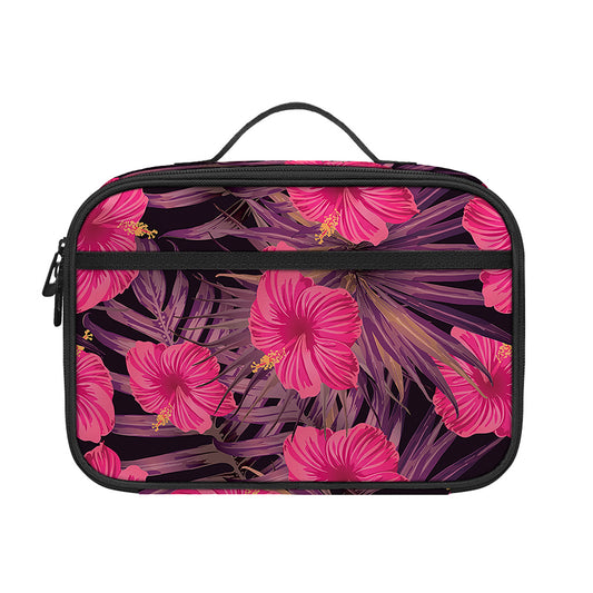 Pink Hawaiian Hibiscus Pattern Print Portable Lunch Bag