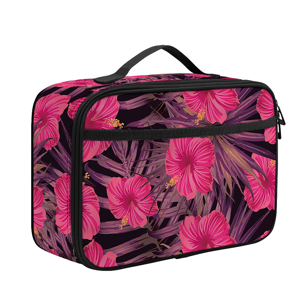 Pink Hawaiian Hibiscus Pattern Print Portable Lunch Bag