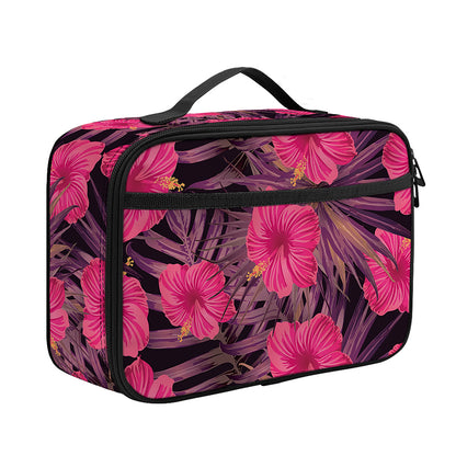 Pink Hawaiian Hibiscus Pattern Print Portable Lunch Bag