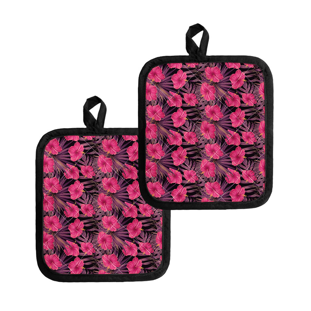 Pink Hawaiian Hibiscus Pattern Print Pot Holders