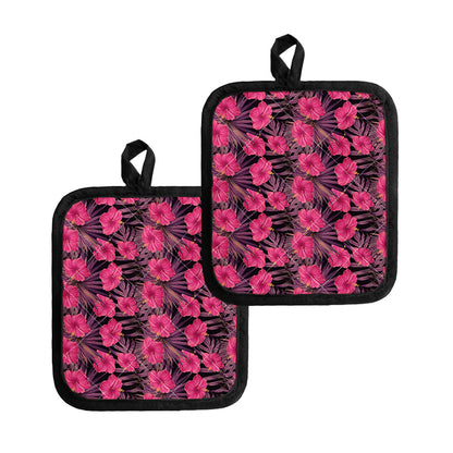 Pink Hawaiian Hibiscus Pattern Print Pot Holders