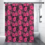 Pink Hawaiian Hibiscus Pattern Print Premium Shower Curtain