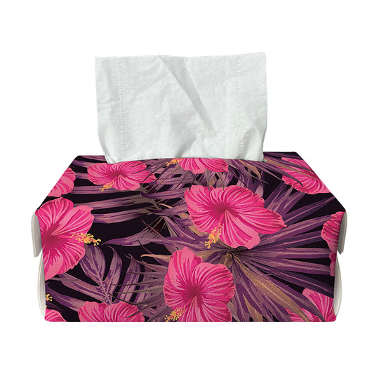 Pink Hawaiian Hibiscus Pattern Print Rectangle Tissue Box Cover