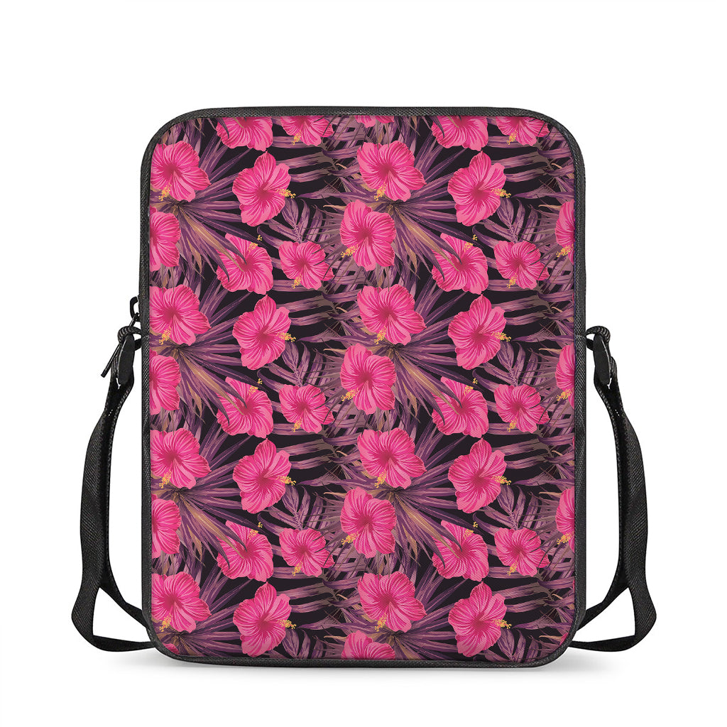 Pink Hawaiian Hibiscus Pattern Print Rectangular Crossbody Bag