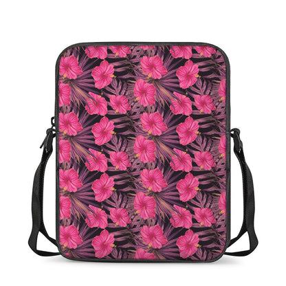 Pink Hawaiian Hibiscus Pattern Print Rectangular Crossbody Bag