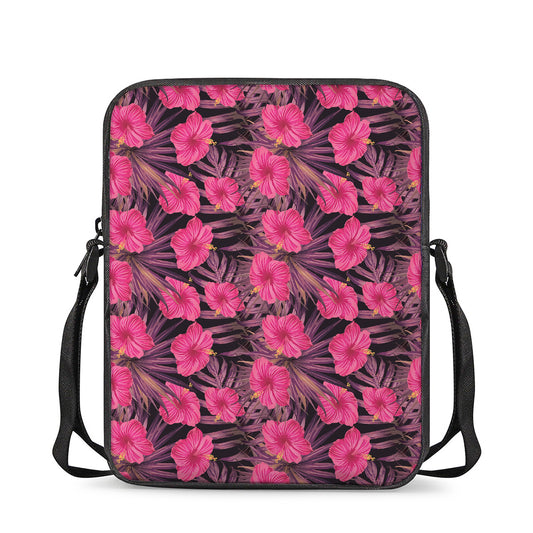 Pink Hawaiian Hibiscus Pattern Print Rectangular Crossbody Bag