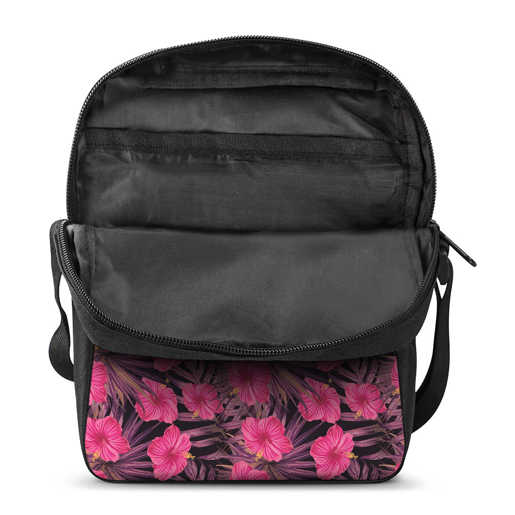 Pink Hawaiian Hibiscus Pattern Print Rectangular Crossbody Bag