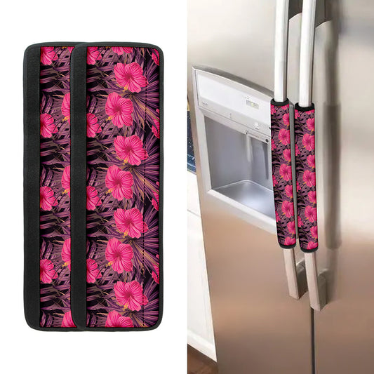 Pink Hawaiian Hibiscus Pattern Print Refrigerator Handle Covers