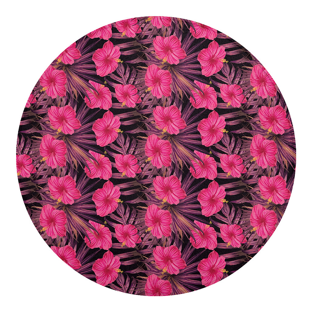 Pink Hawaiian Hibiscus Pattern Print Round Blanket