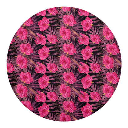 Pink Hawaiian Hibiscus Pattern Print Round Blanket