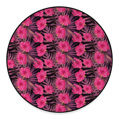 Pink Hawaiian Hibiscus Pattern Print Round Floor Mat
