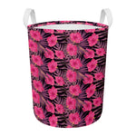 Pink Hawaiian Hibiscus Pattern Print Round Laundry Basket