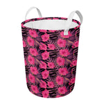 Pink Hawaiian Hibiscus Pattern Print Round Laundry Basket