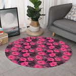 Pink Hawaiian Hibiscus Pattern Print Round Rug