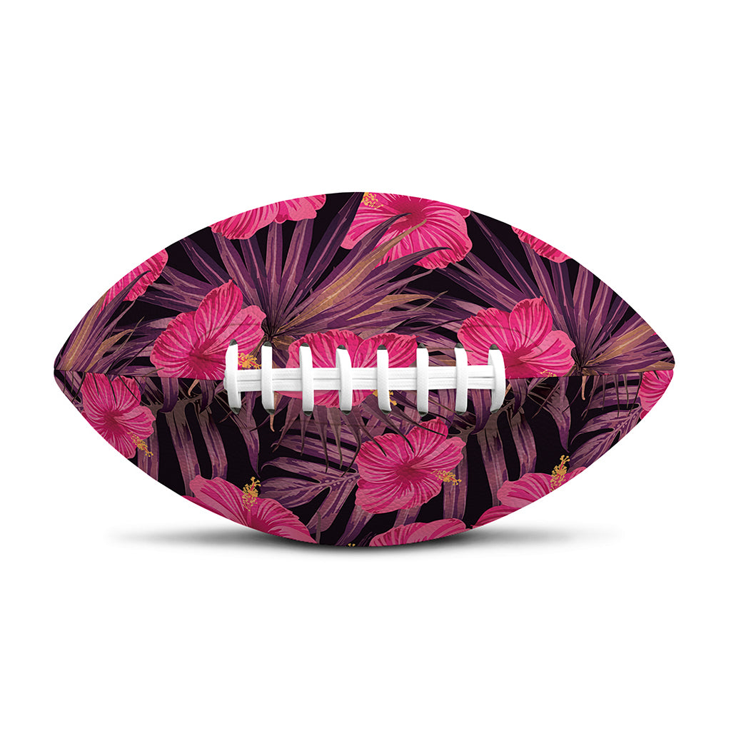 Pink Hawaiian Hibiscus Pattern Print Rugby Ball