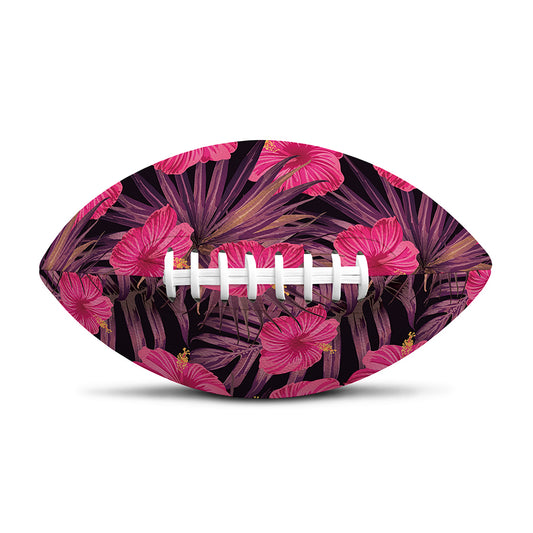 Pink Hawaiian Hibiscus Pattern Print Rugby Ball