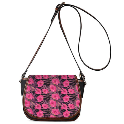 Pink Hawaiian Hibiscus Pattern Print Saddle Bag