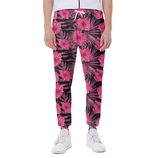Pink Hawaiian Hibiscus Pattern Print Scuba Joggers