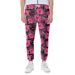 Pink Hawaiian Hibiscus Pattern Print Scuba Joggers