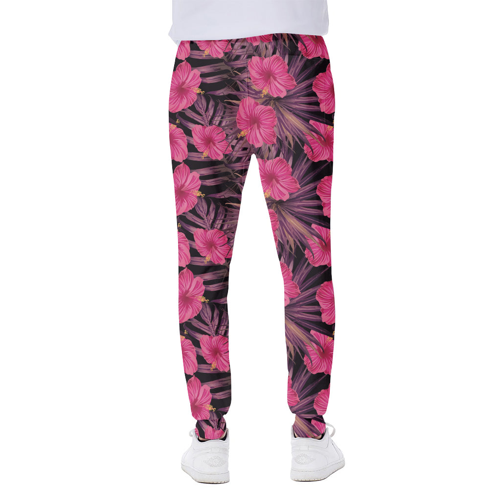 Pink Hawaiian Hibiscus Pattern Print Scuba Joggers