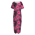 Pink Hawaiian Hibiscus Pattern Print Short Sleeve Long Nightdress