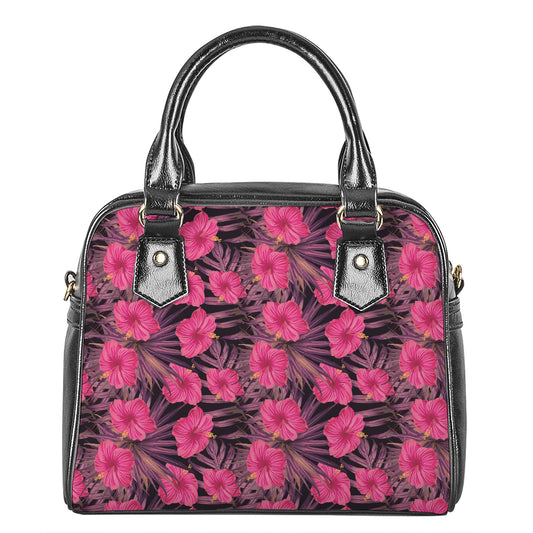 Pink Hawaiian Hibiscus Pattern Print Shoulder Handbag