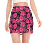 Pink Hawaiian Hibiscus Pattern Print Side Slit Mini Skirt