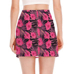 Pink Hawaiian Hibiscus Pattern Print Side Slit Mini Skirt