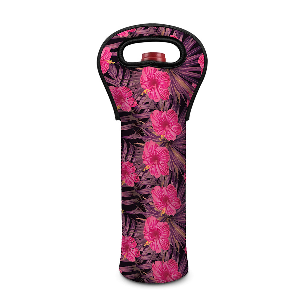 Pink Hawaiian Hibiscus Pattern Print Single Neoprene Wine Tote