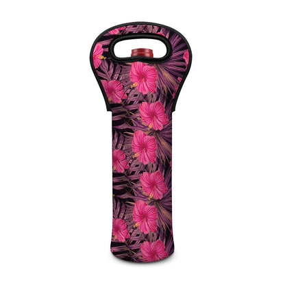 Pink Hawaiian Hibiscus Pattern Print Single Neoprene Wine Tote