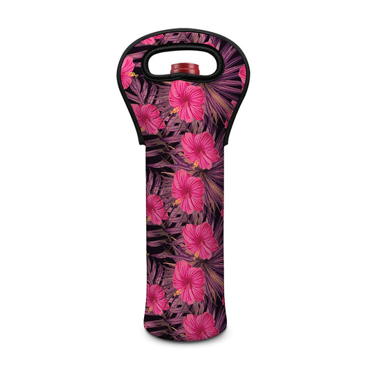 Pink Hawaiian Hibiscus Pattern Print Single Neoprene Wine Tote